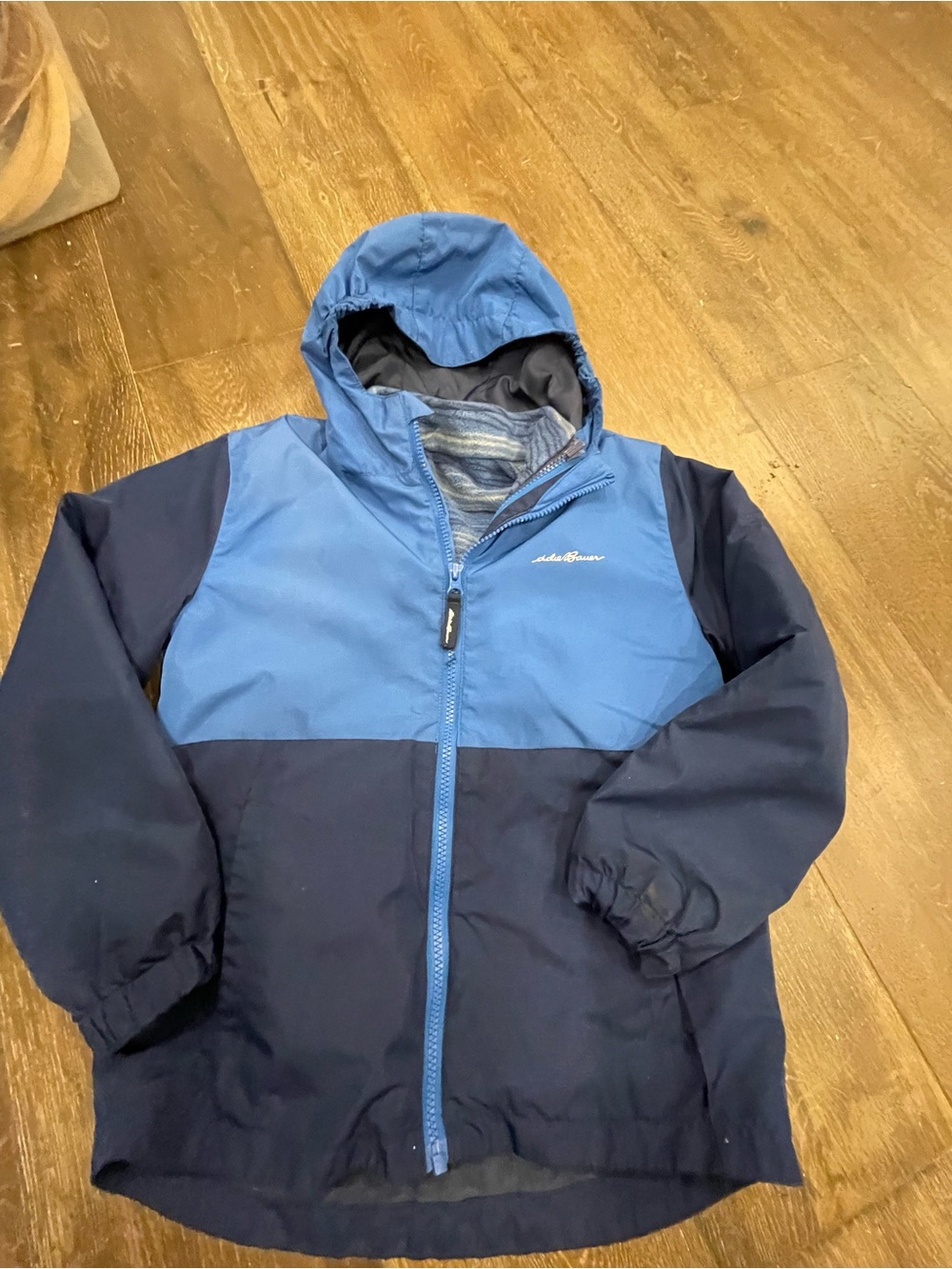 Eddie Bauer Navy Blue Zipped Hooded Shell and fleece jacket combo 2 in 1